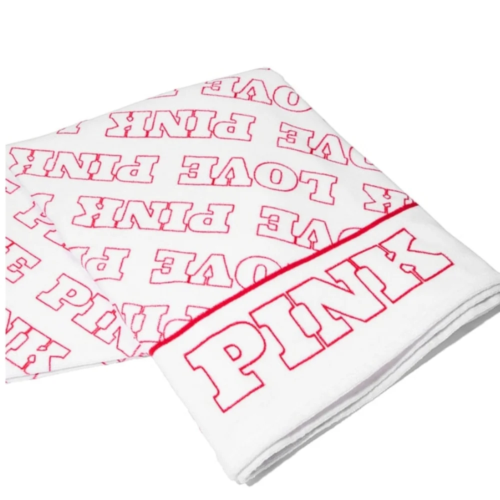 PINK White & Red Logo Beach Towel